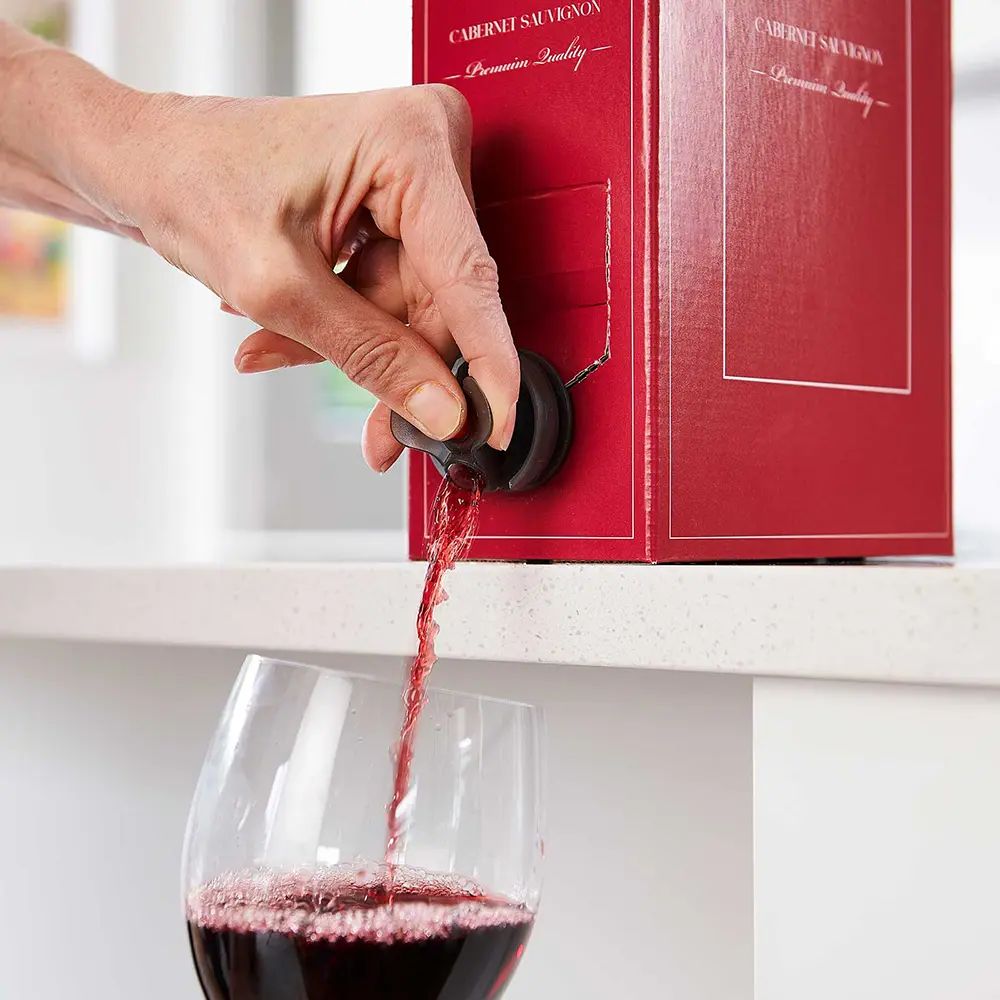 Wine pouring from box